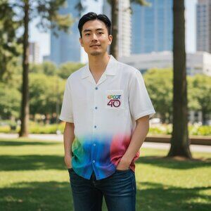 Disney EPCOT 40th Anniversary Gradient Button Up Shirt Resort Retro L